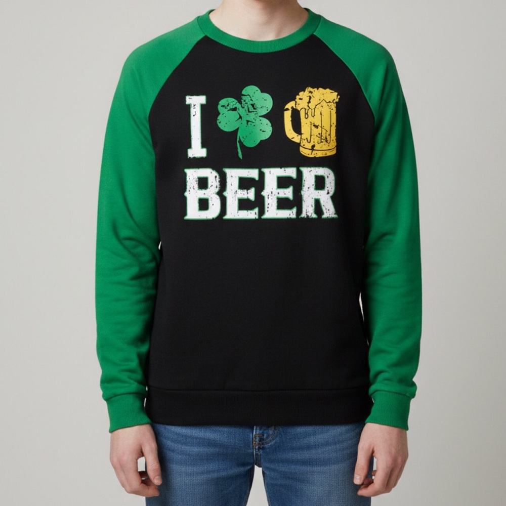SALE 🔥 I Irish Love Beer Logo Crewneck Sweater Green & Black Long Sleeve XL